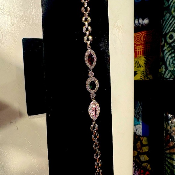 Titanium Silver Bracelet with 3 Gemstones 7 in - Picture 1 of 9